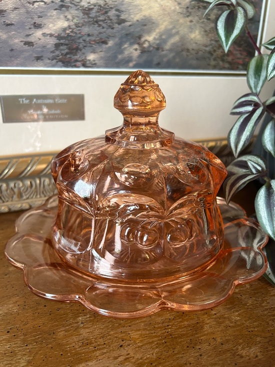 Mosser Glass Other - Vintage Mosser Glass "Cherry & Cable" Pink Glass Butter Dish